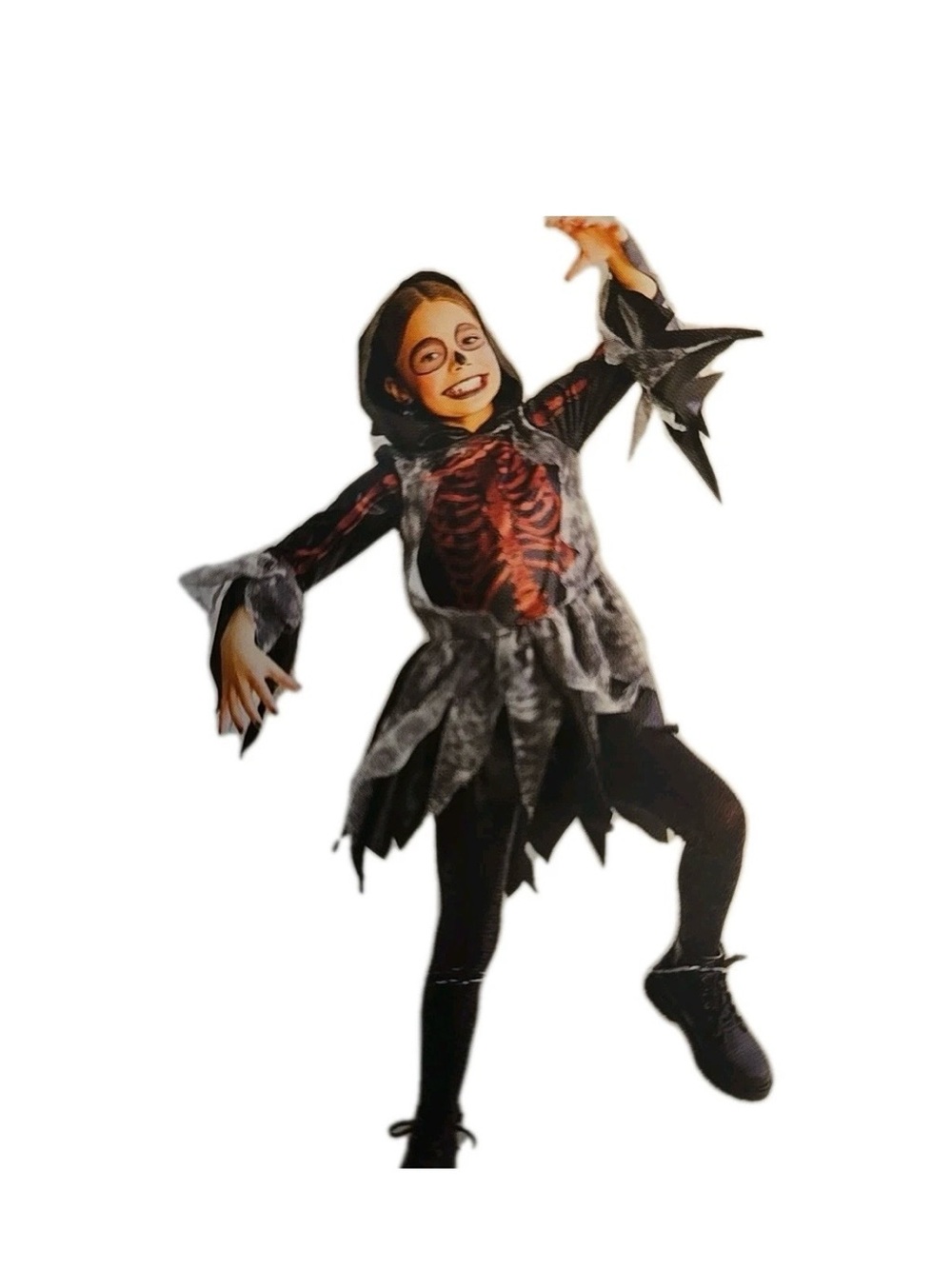 Kids Black & Red Skeleton Hooded Costume size L 10-12